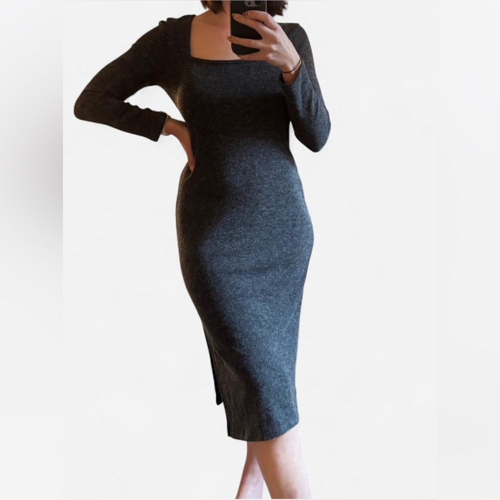 Lulu's Charcoal Long Sleeve Sweater Dress